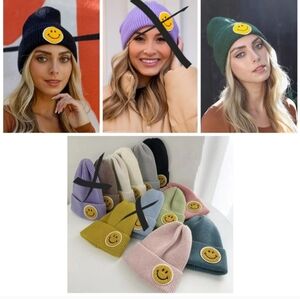 NEW GREY Beanie Happy Face